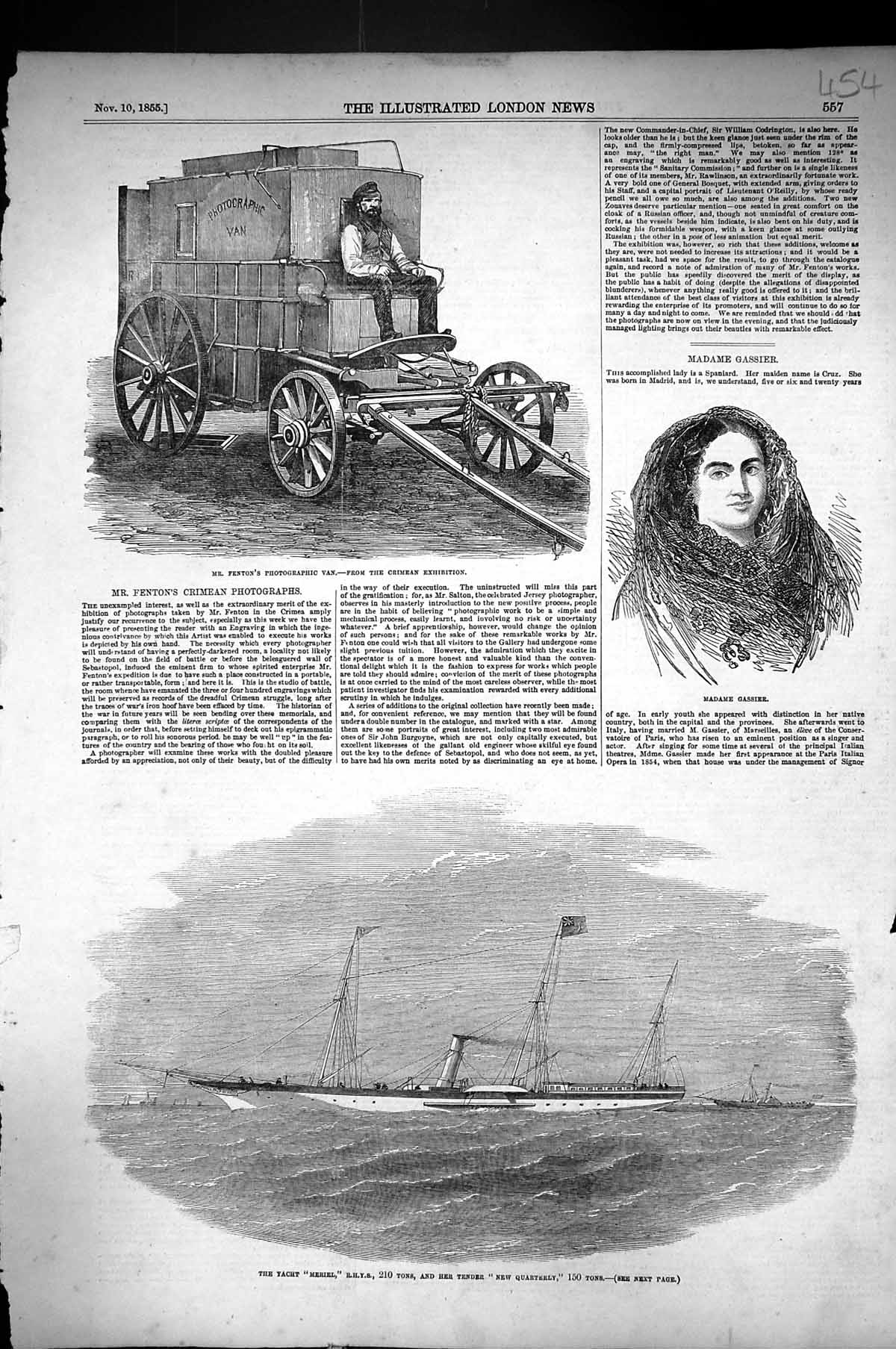 Old 1855 Yacht Ship Meriel Tender New Quarterly Madame Gassier Fenton Victorian