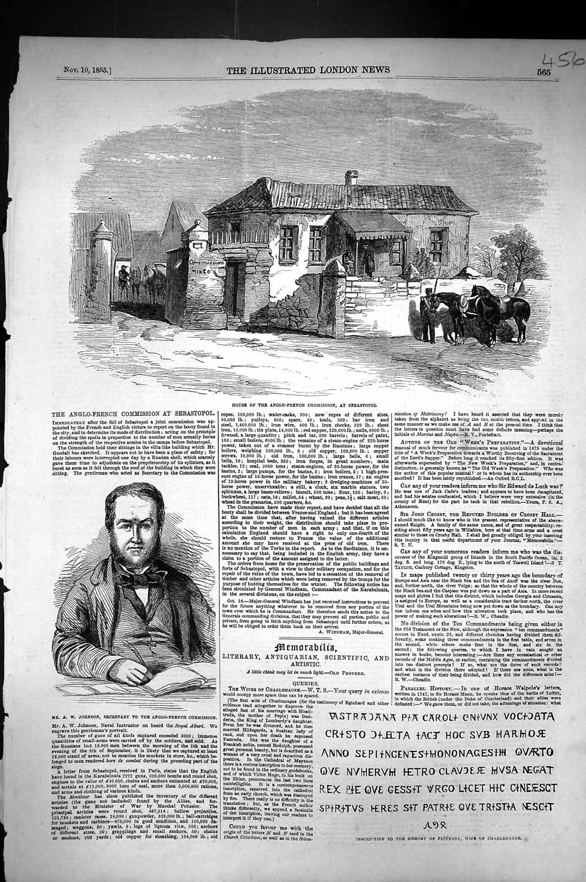 Old 1855 House Anglo-French Commission Sebastopol Johnson Secretary A Victorian