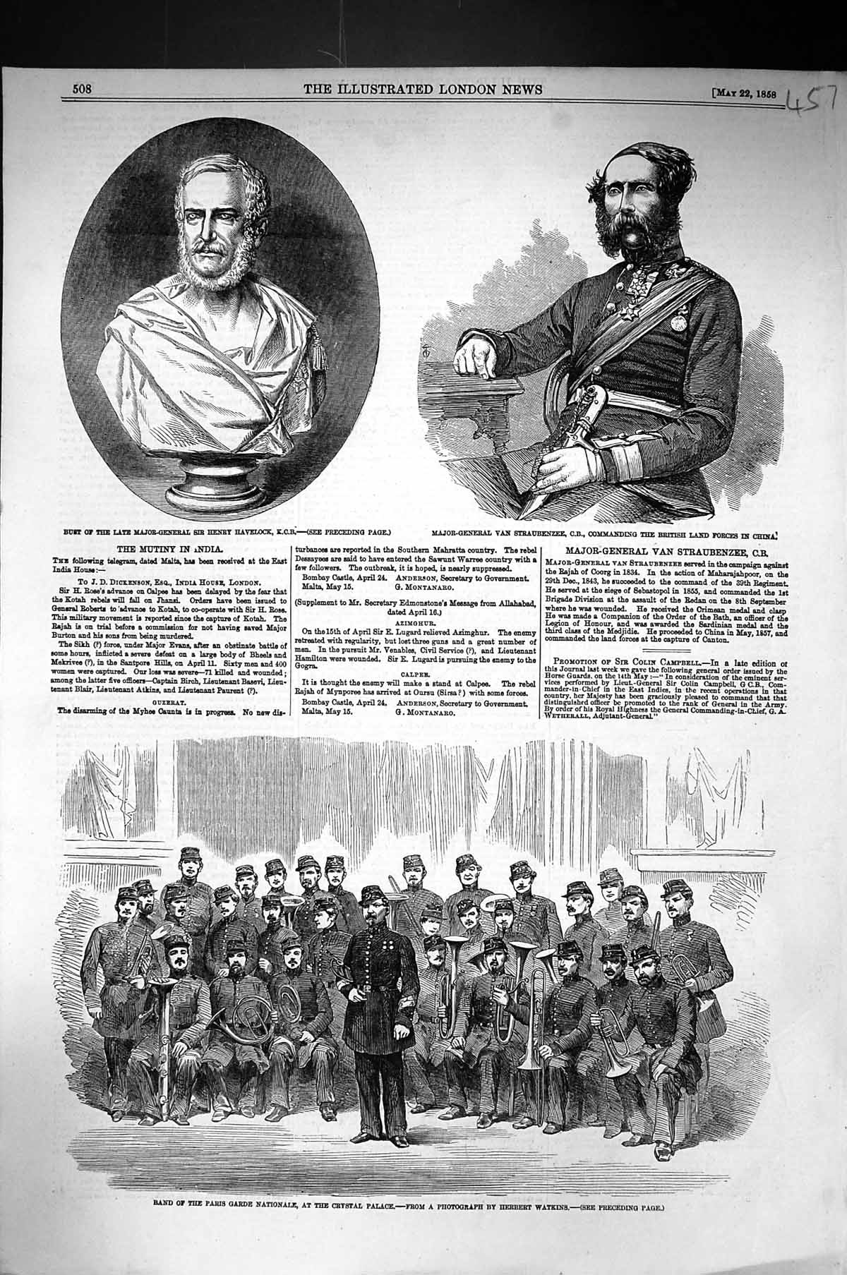 Old 1858 Bust Henry Havelock Van Straubenzee Band Paris Garde Nationa Victorian