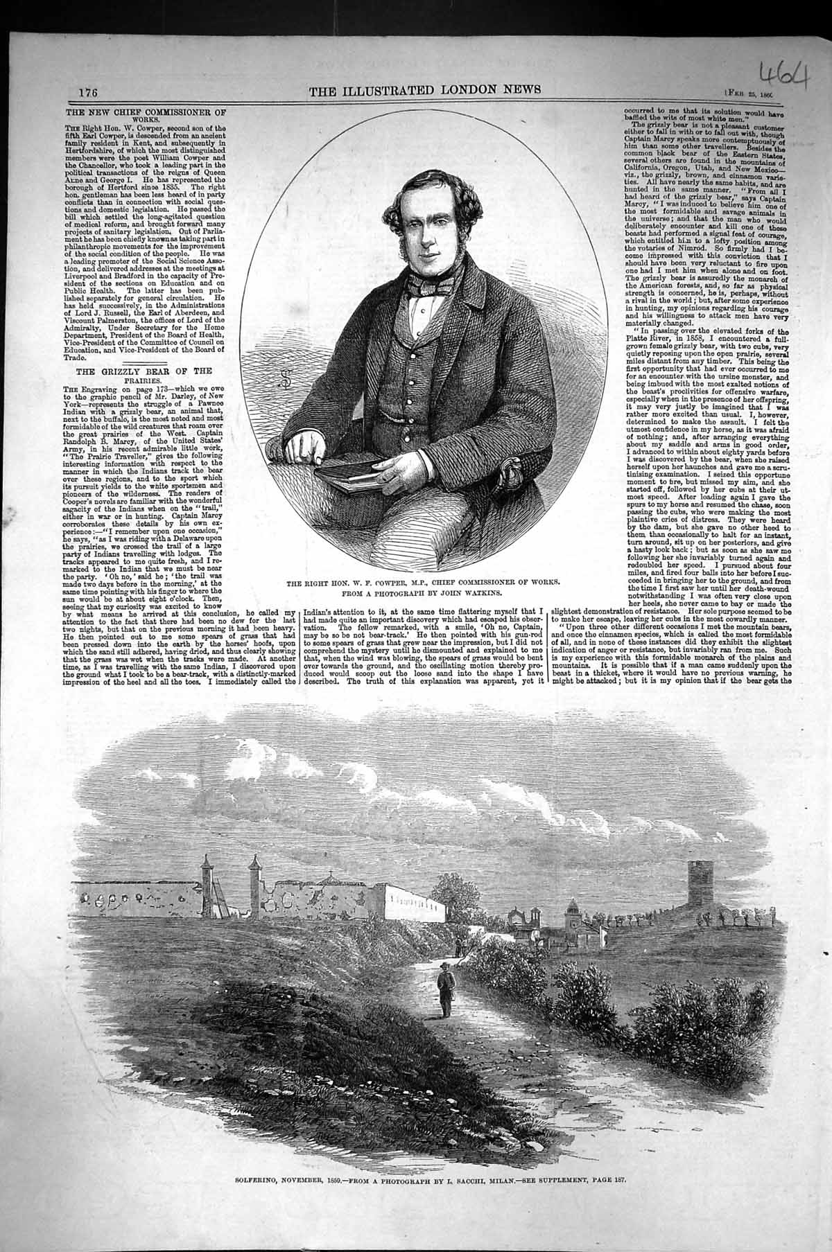 Old 1860 Cowper Chief Commissioner Works View Solferino Sacchi Milan Victorian