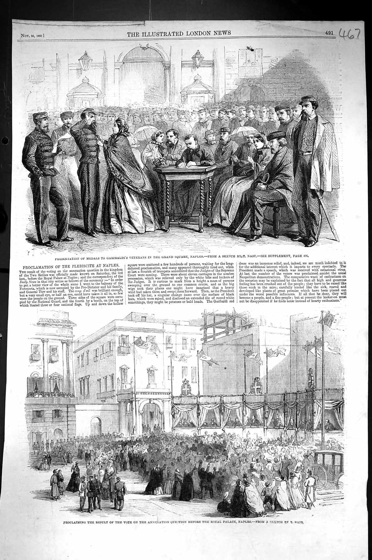 Old 1860 Result Vote Royal Palace Naples Garibaldi Veterans Grand Squ Victorian