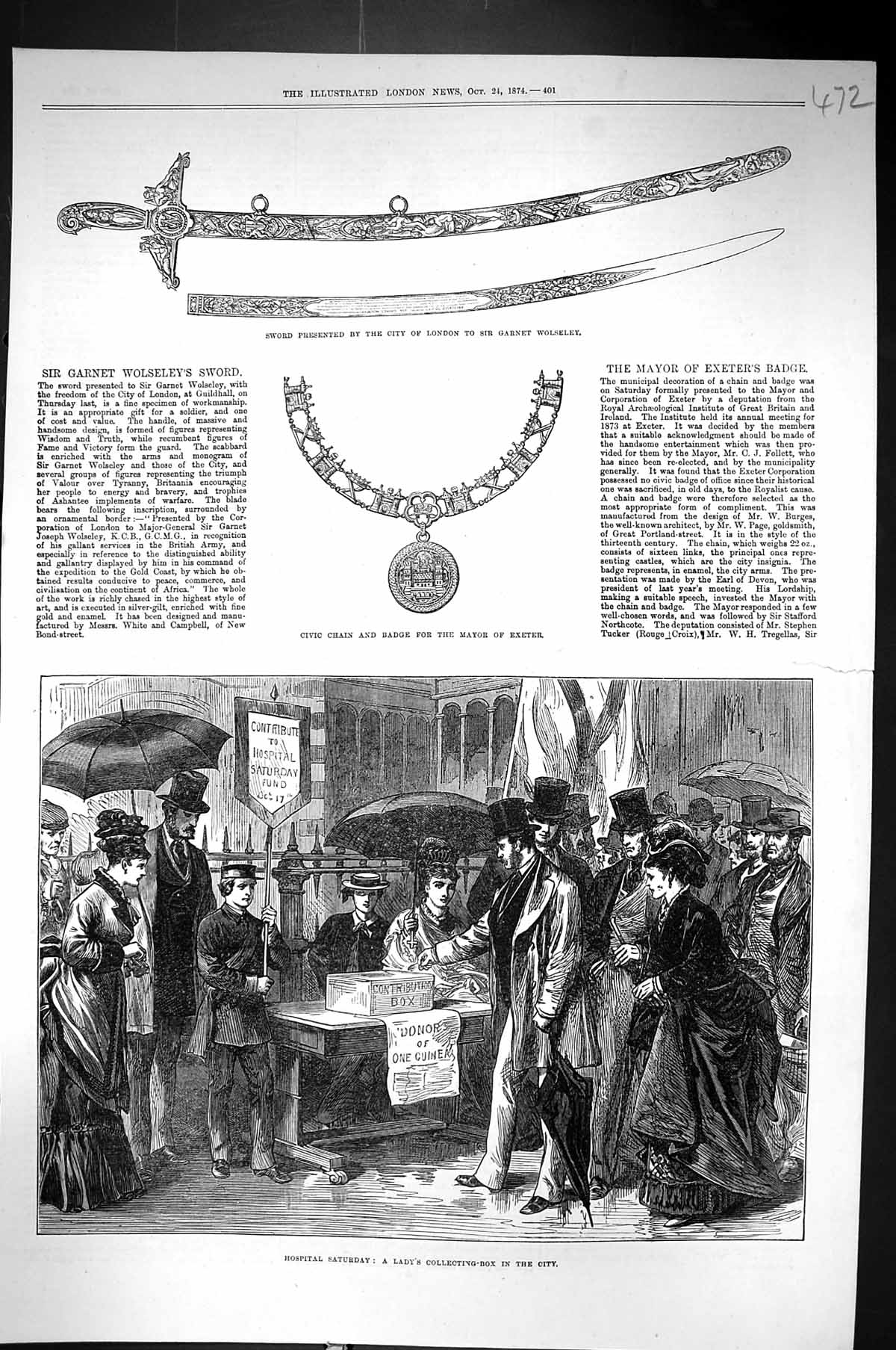 Old 1874 Hospital Saturday Lady'S Collecting Box Civic Chain Badge Ma Victorian