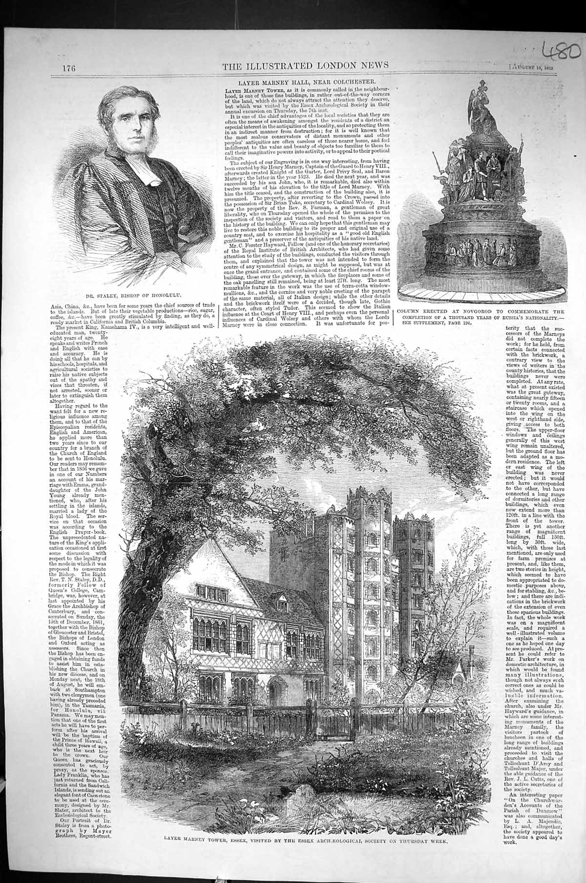 Old 1862 Layer Marney Tower Essex Dr. Staley Bishop Honolulu Column N Victorian