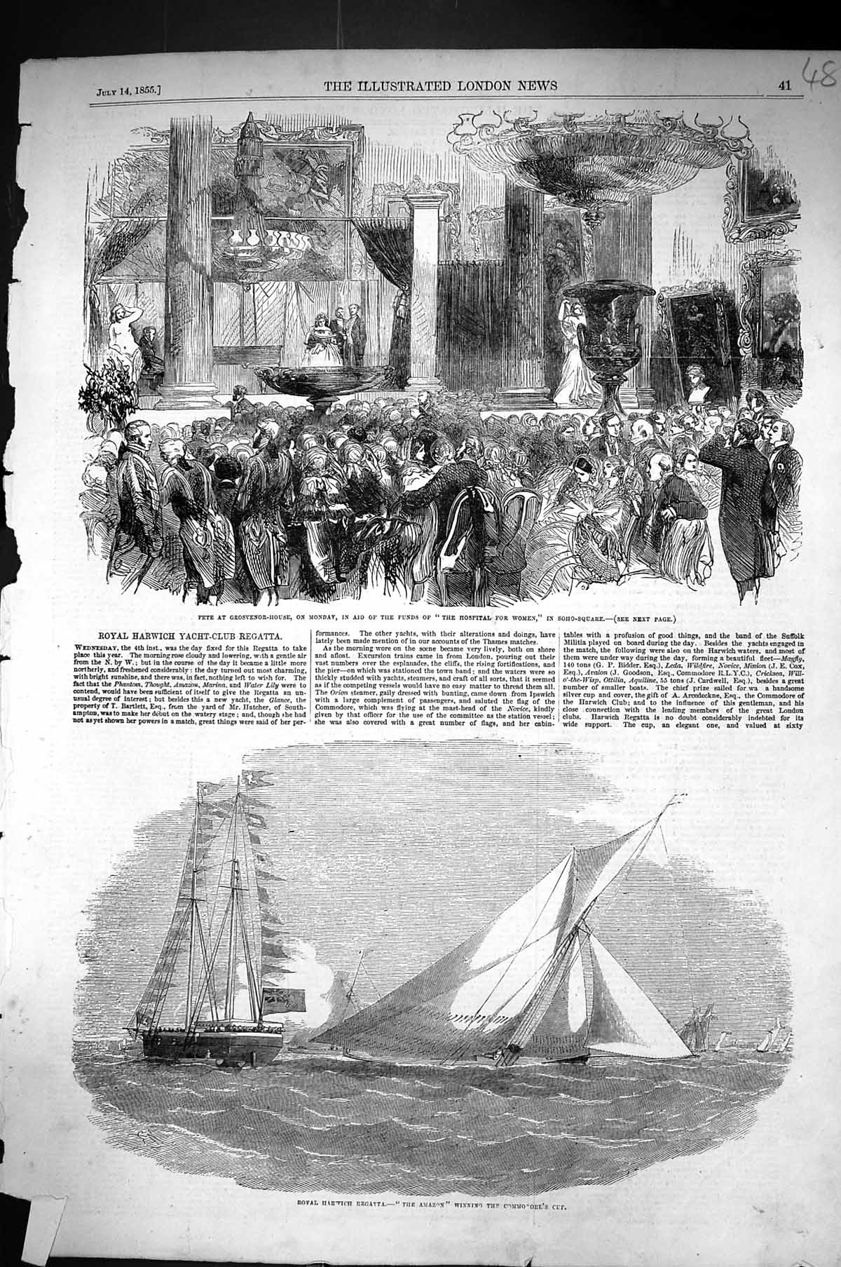 Old 1855 Fete Grosvenor Hospital Women Soho-Square Harwich Regatta Am Victorian