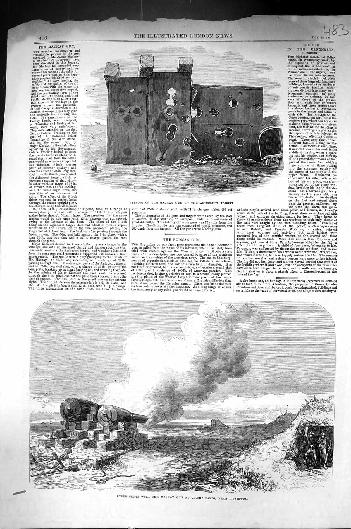 Old 1867 Experiments Mackay Gun Crosby Sands Liverpol Agincourt Targe Victorian