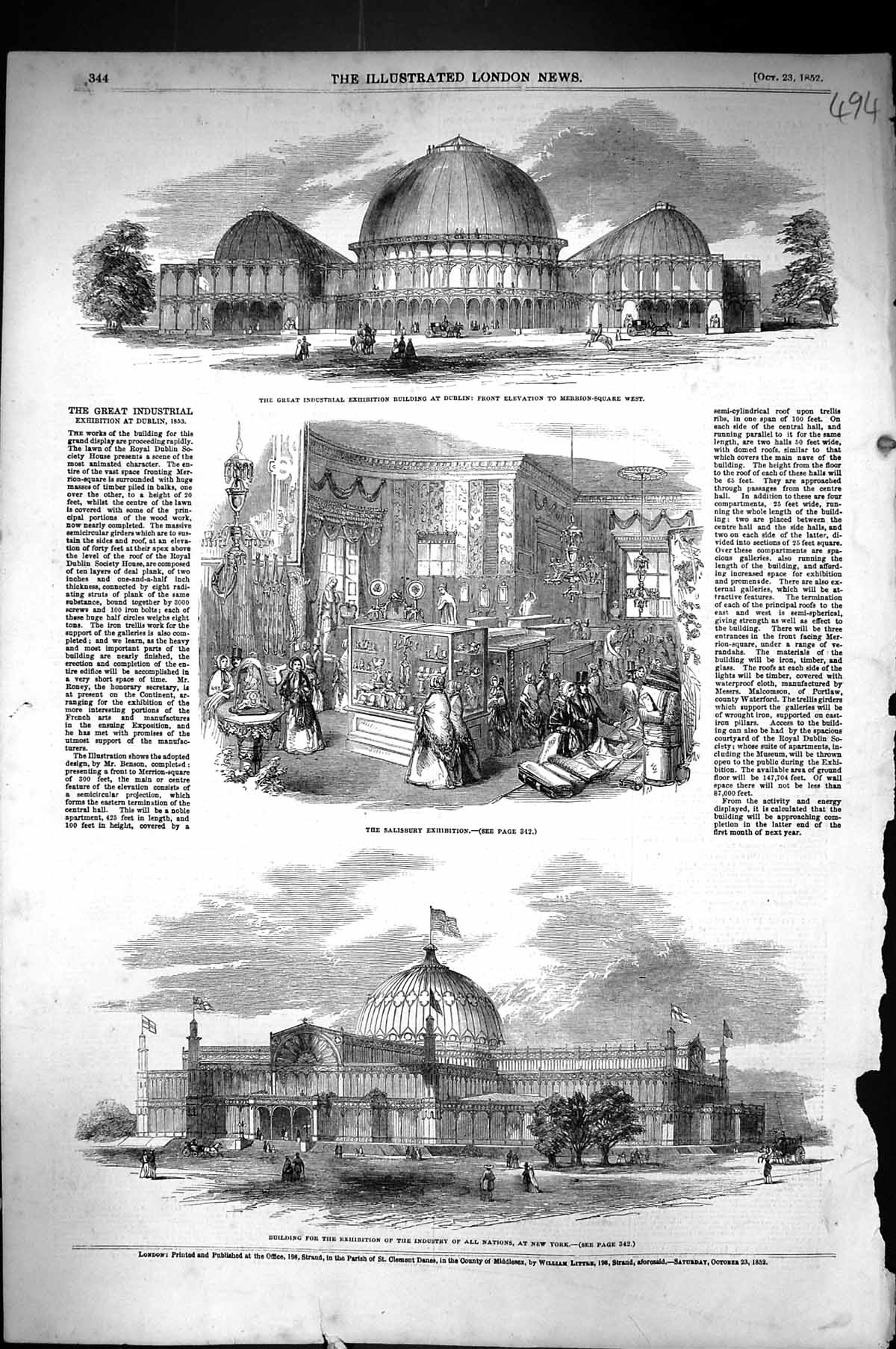 Old 1852 Exhibition Building Dublin Salisbury Industry Nations New Yo Victorian