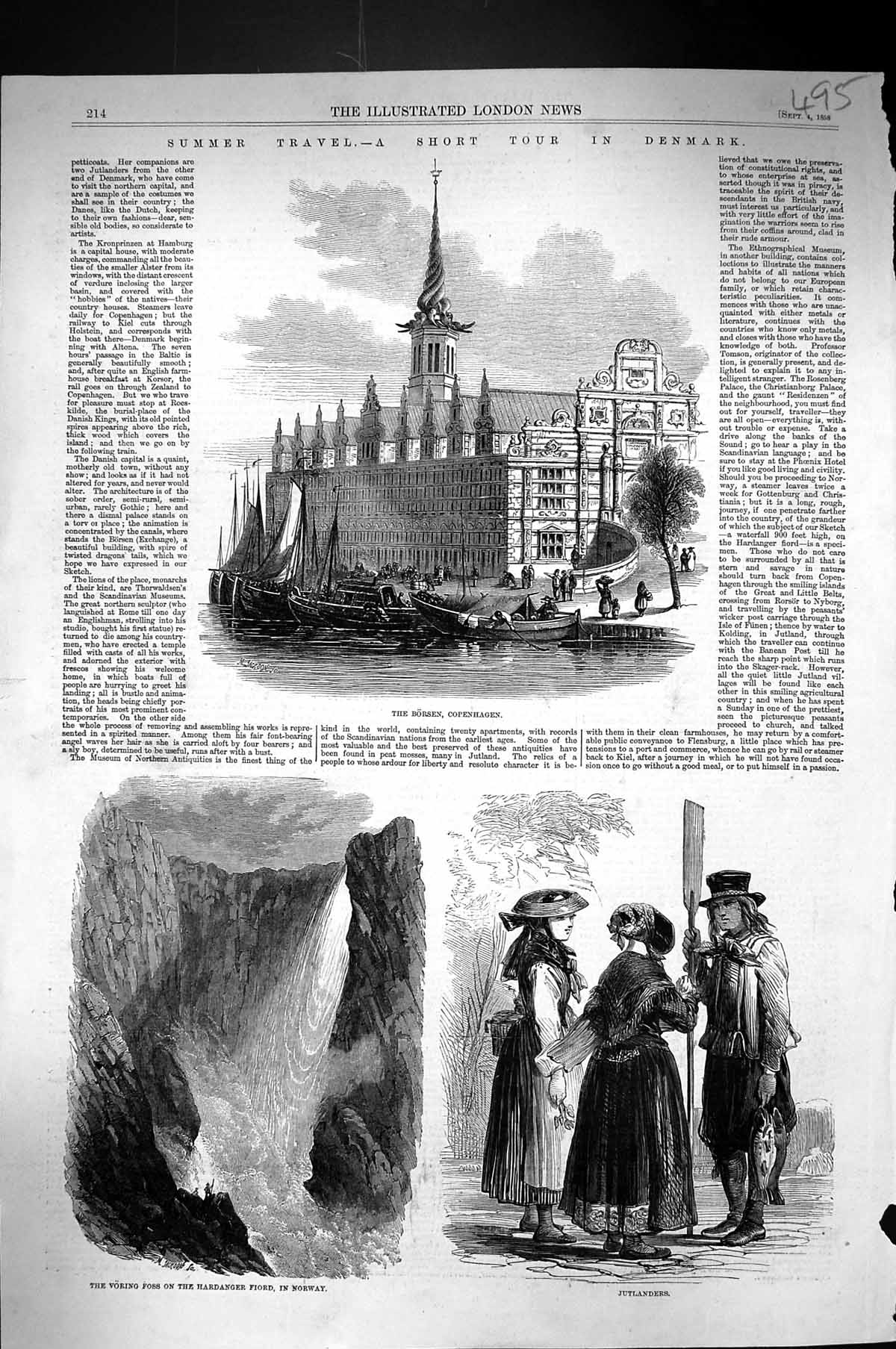 Old 1858 Denmark Borsen Copenhagen Voring Foss Hardanger Fiord Jutlan Victorian