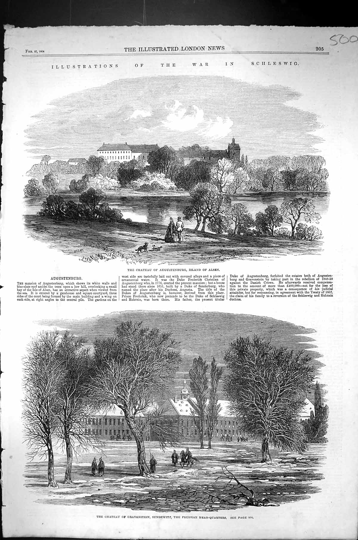 Old *6078 1864 War Schleswig Chateau Augustenburg Island Alsen Graven