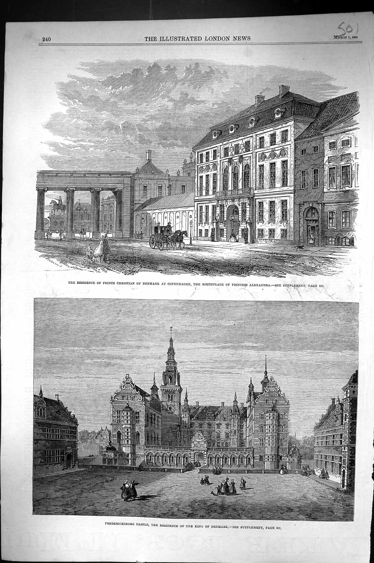 Old 1863 Fredericksborg Castle King Denmark Copenhagen Princess Alexa Victorian