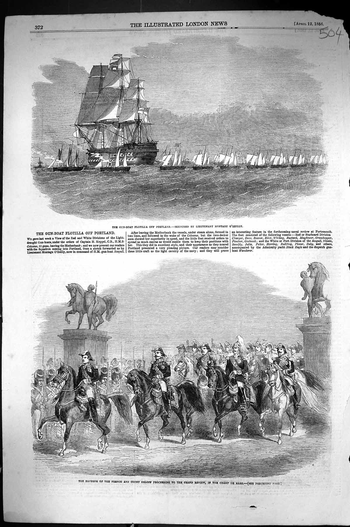 Old 1856 Gun-Boat Flotilla Portland Montagu O'Reilly Emperor French C Victorian