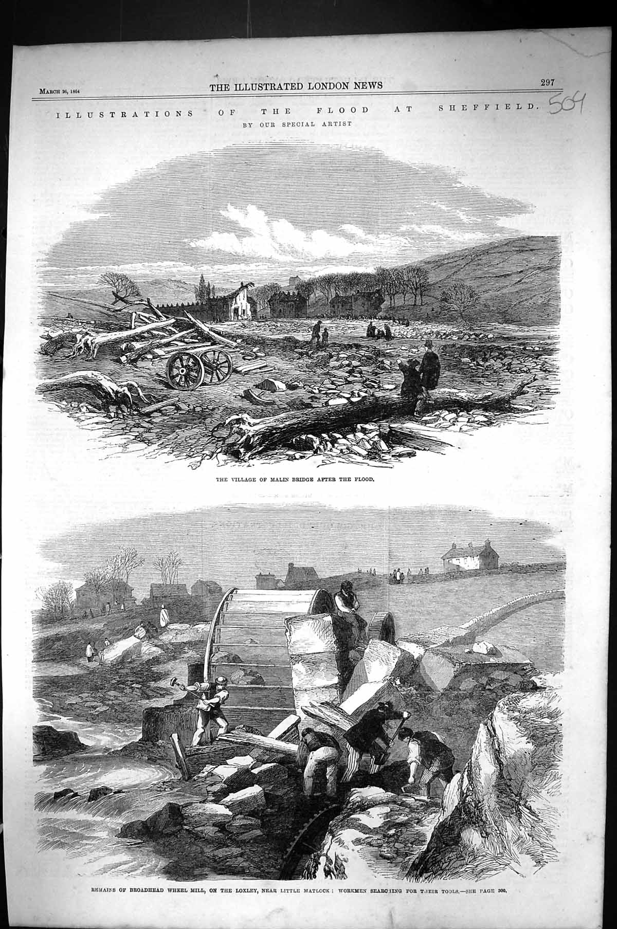 Old 1864 Floods Sheffield Village Malin Bridge Broadhead Wheel Mill L Victorian