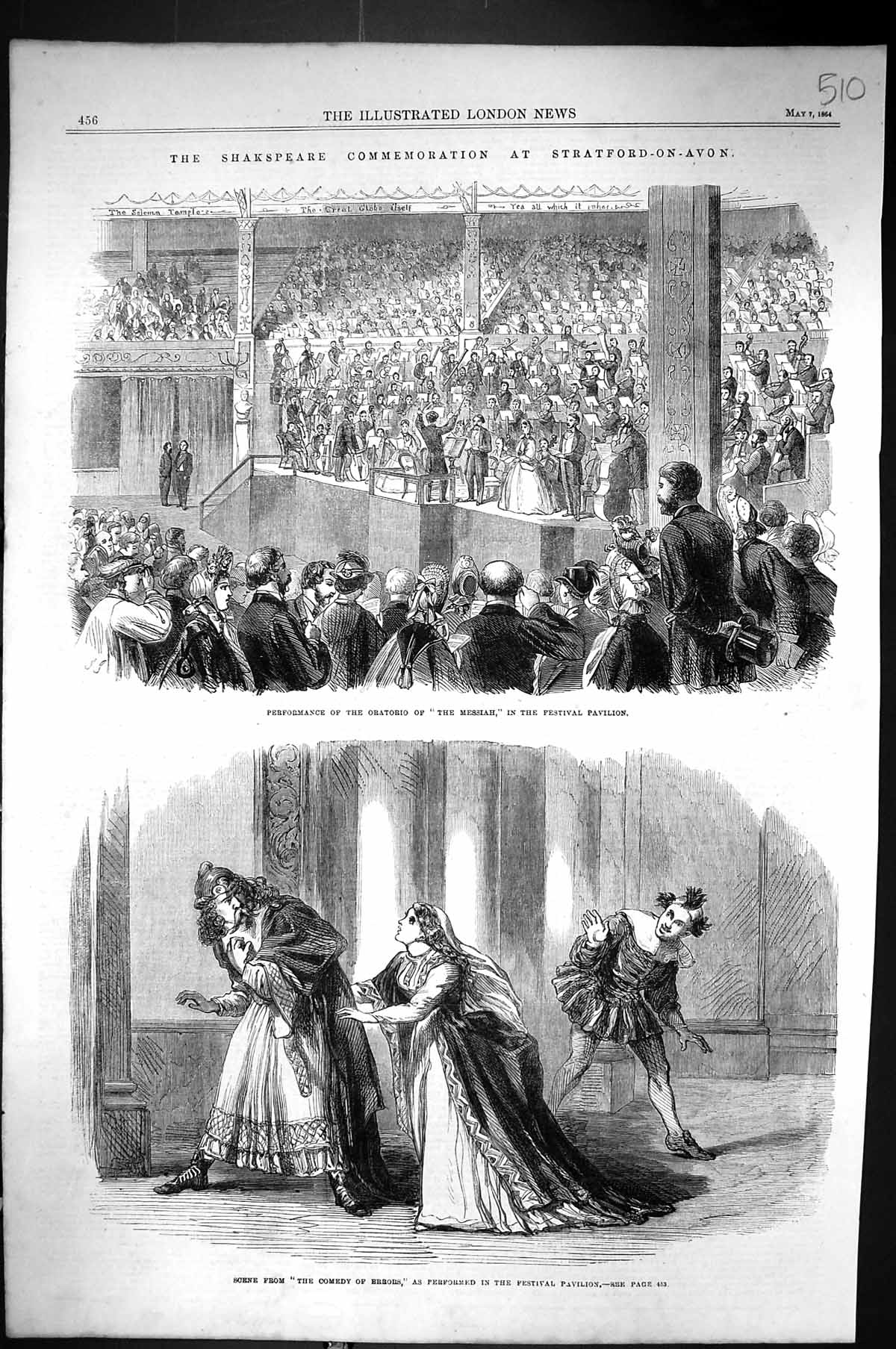 Old 1864 Shakspeare Stratford-On-Avon Oratorio Messiah Festival Pavil Victorian