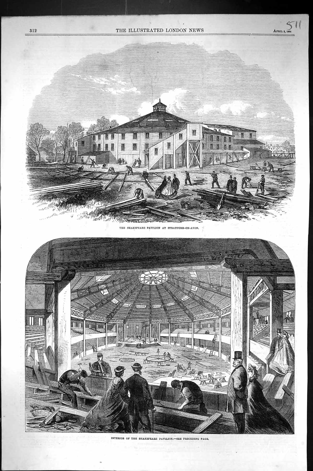 Old 1864 Shakspeare Pavilion Stratford-On-Avon Interior Exterior Buil Victorian