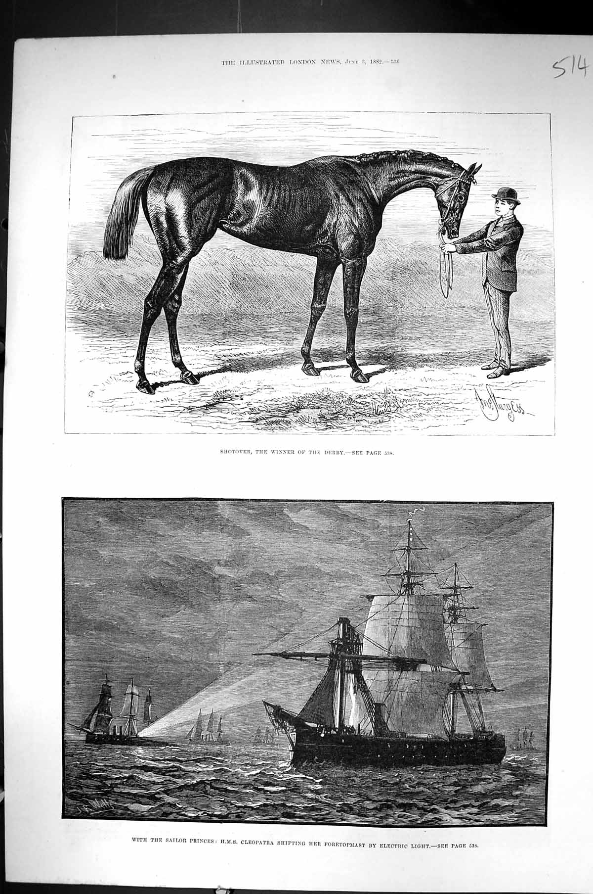 Old 1882 Shotover Horse Derby Winner Ship H.M.S. Cleopatra Shifting F Victorian