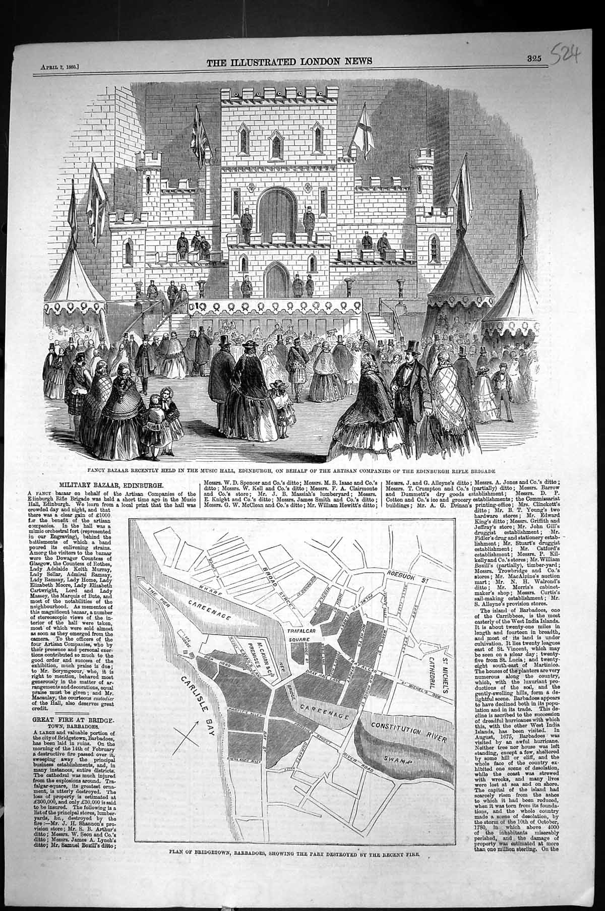 Old 1860 Bazaar Music Hall Edinburgh Artisan Rifle Brigade Plan Bridg Victorian