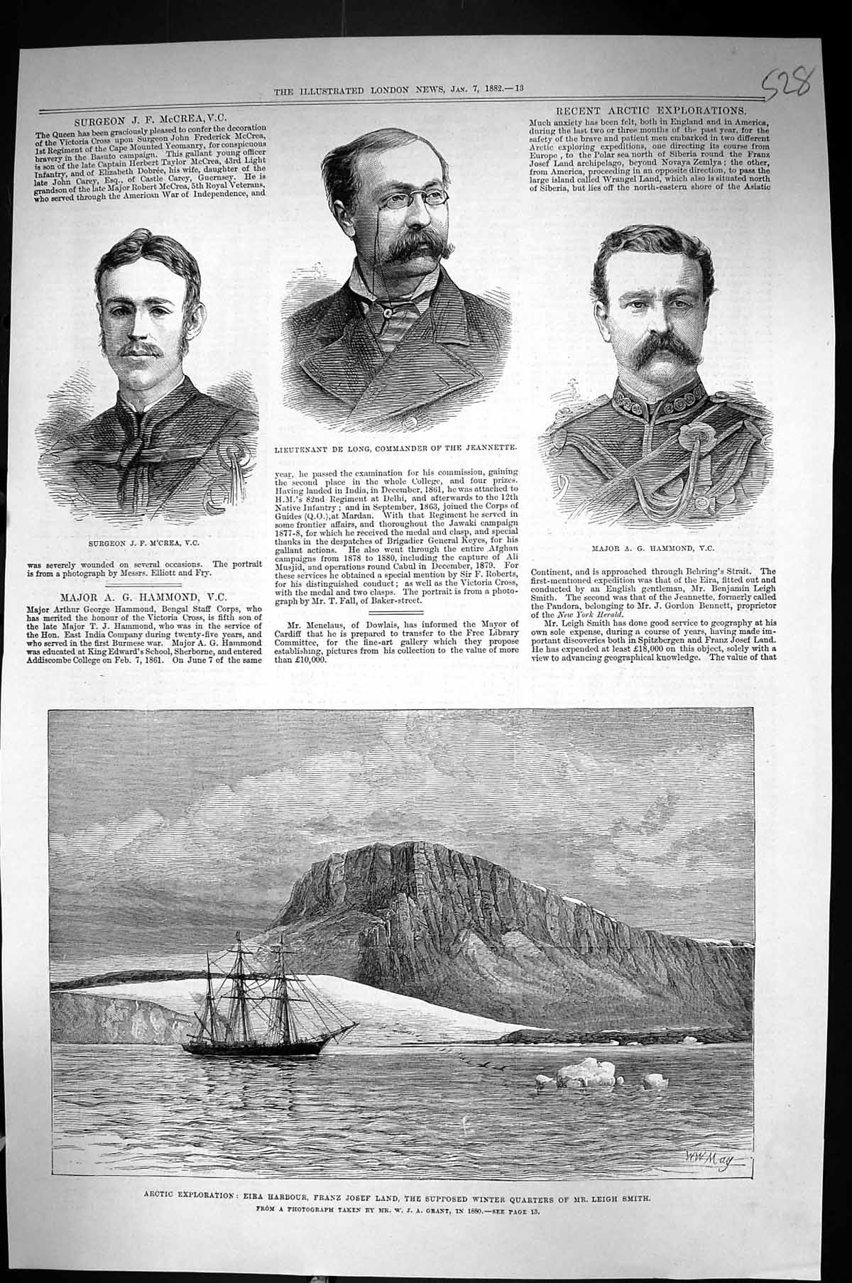 Old 1882 Arctic Ship Eira Harbour Franz Joseph Leigh Smith Jeannette Victorian
