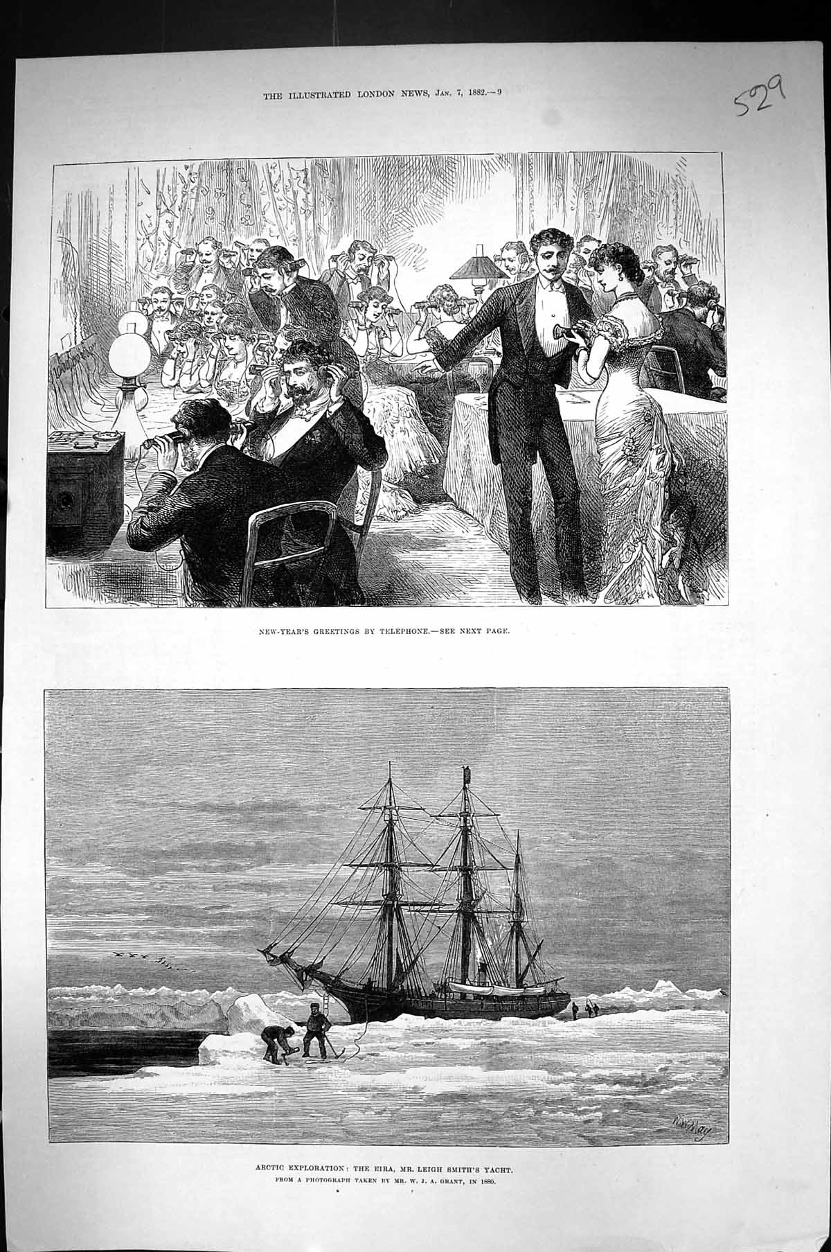 Old 1882 Arctic Exploration Eira Ship Leigh Smith Yacht New Year Tele Victorian
