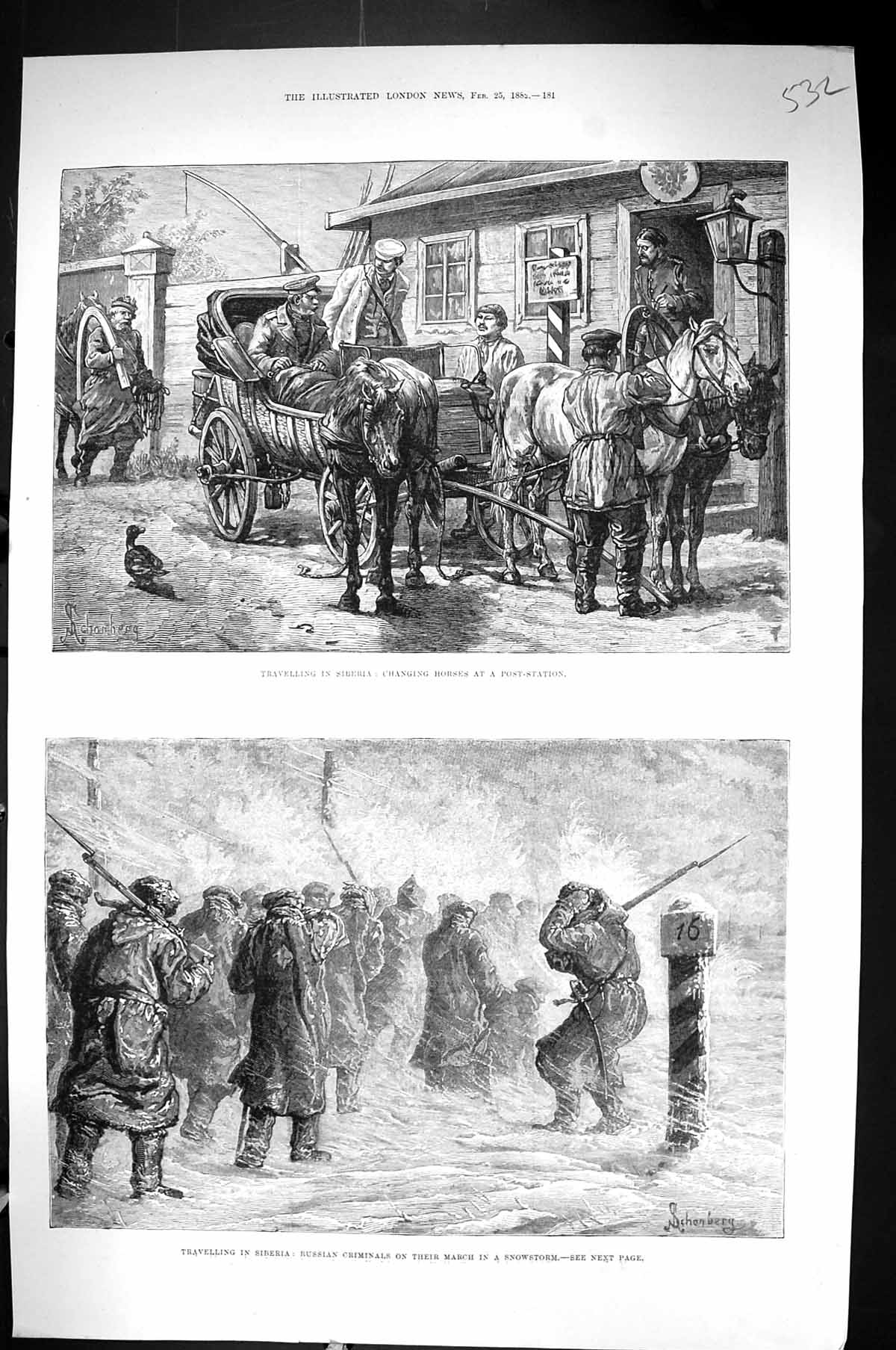 Old 1882 Siberia Changing Horses Post Station Russian Criminals Snows Victorian