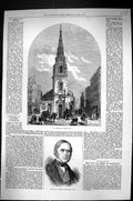 Antique Old Print 1874 Sir Denis Le Marchant Bart St. Antholin'S Church City