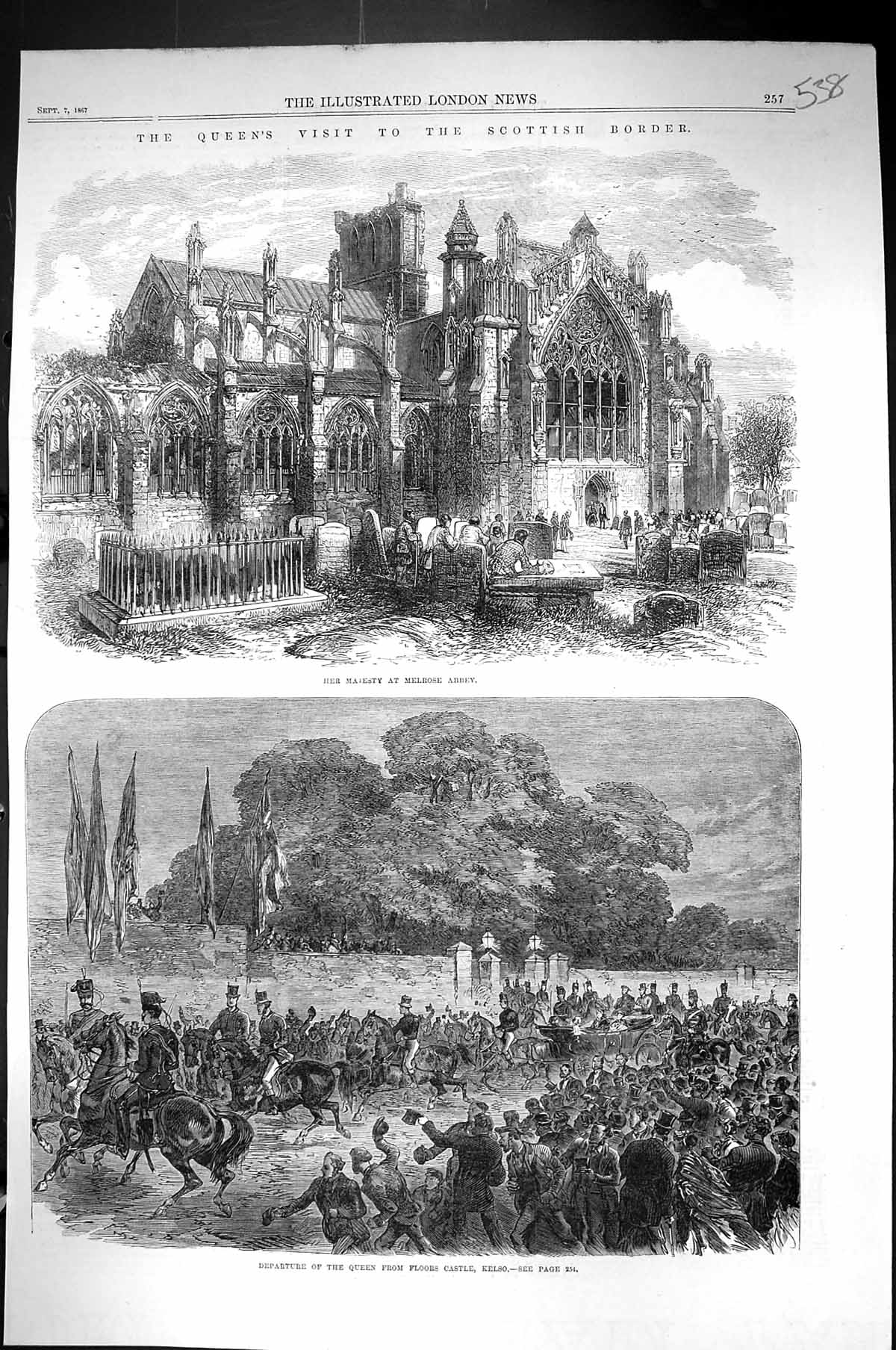 Old 1867 Majesty Queen Visit Melrose Abbey Departure Floors Castle Ke Victorian