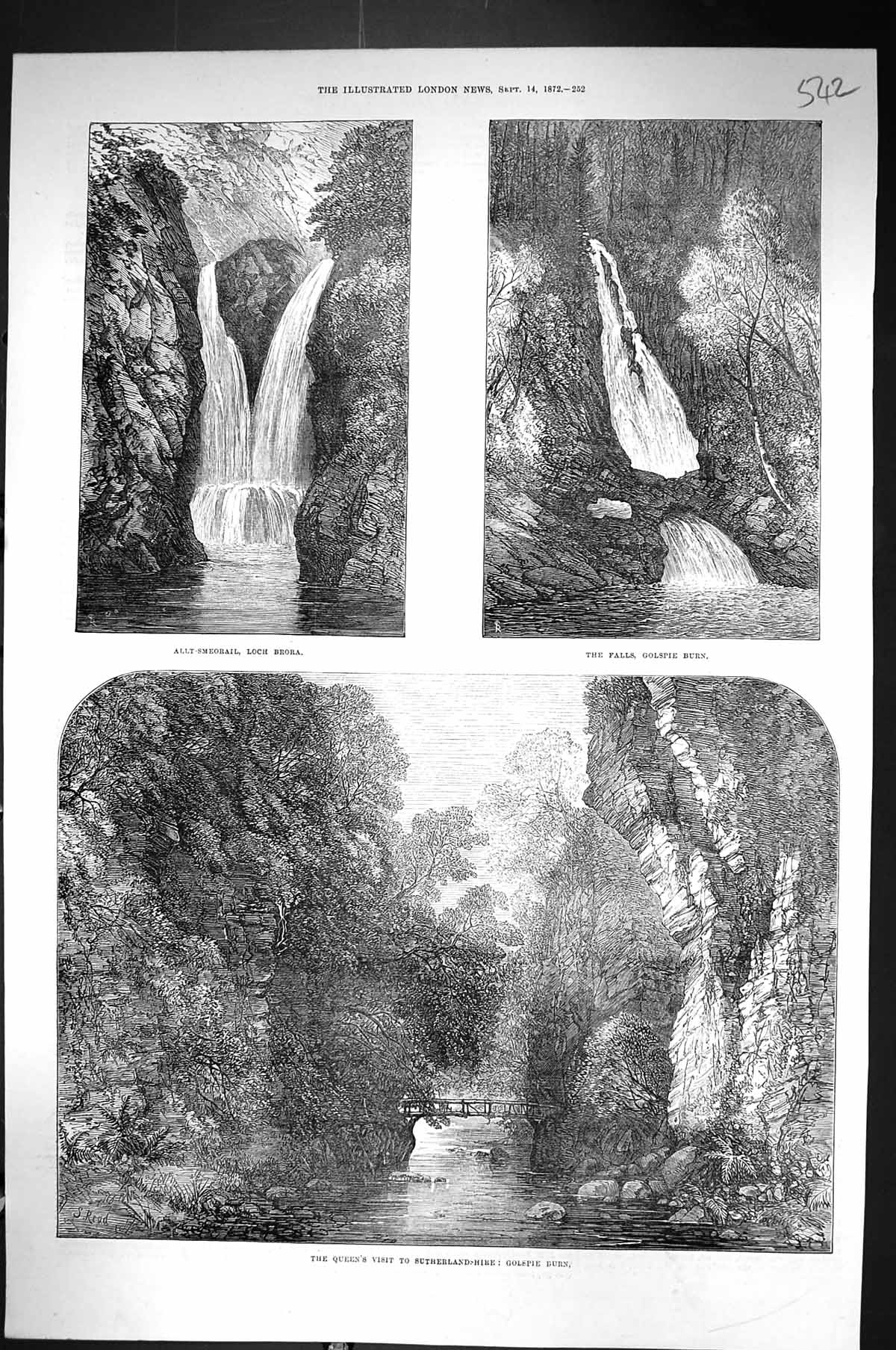 Old 1872 Sutherland Scotland Golspie Burn Allt-Smeorail Loch Brora Ri Victorian