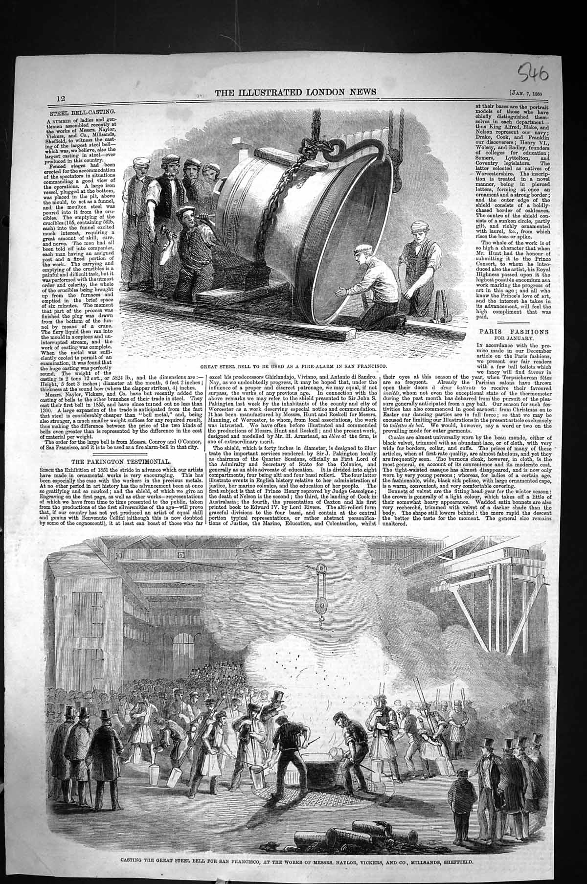 Old 1860 Great Steel Bell Fire-Alarm San Francisco Naylor Vickers She Victorian