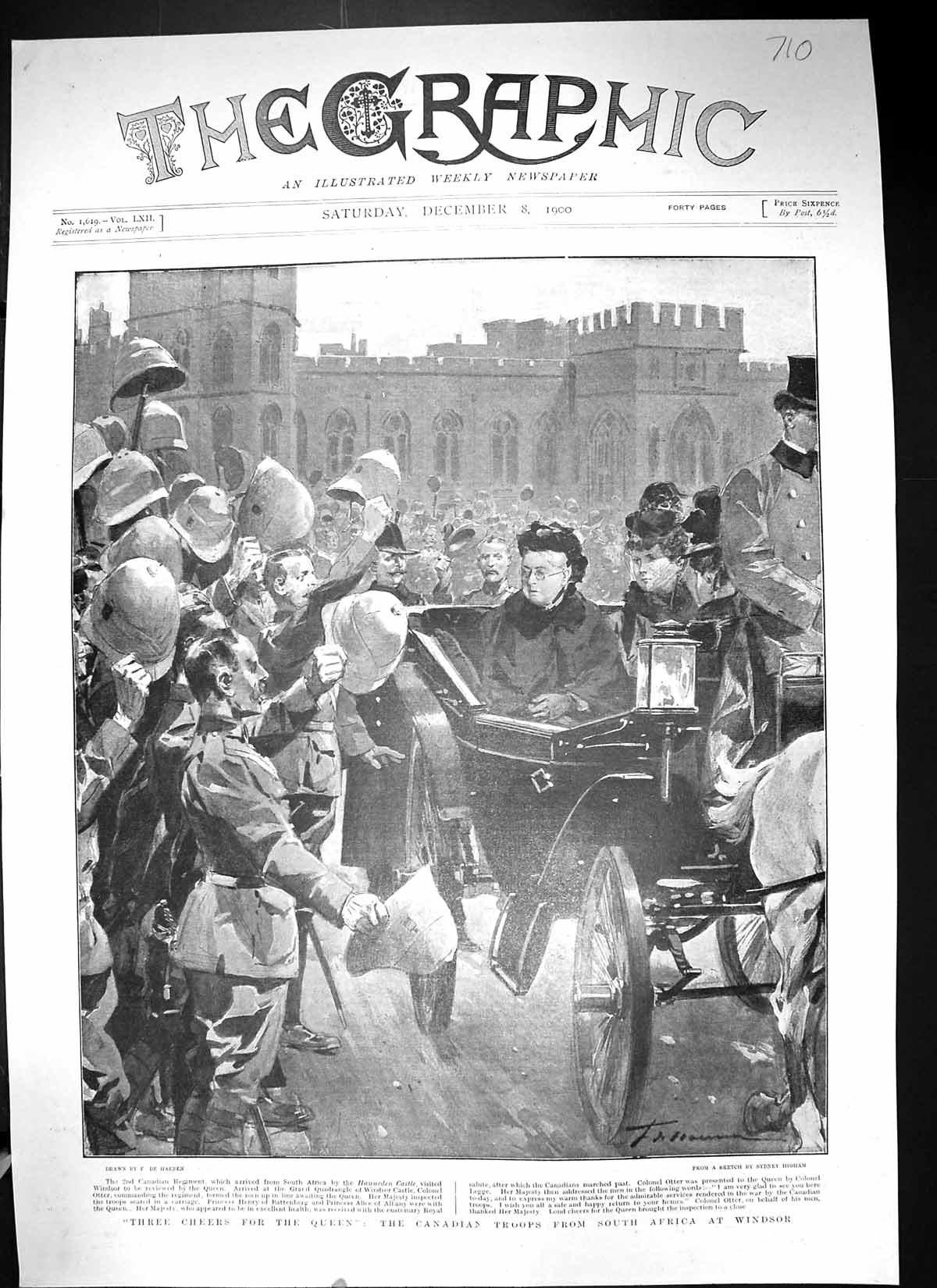 Antique Old Print 1900 Canada Siers Windsor Castle Queen England Procession