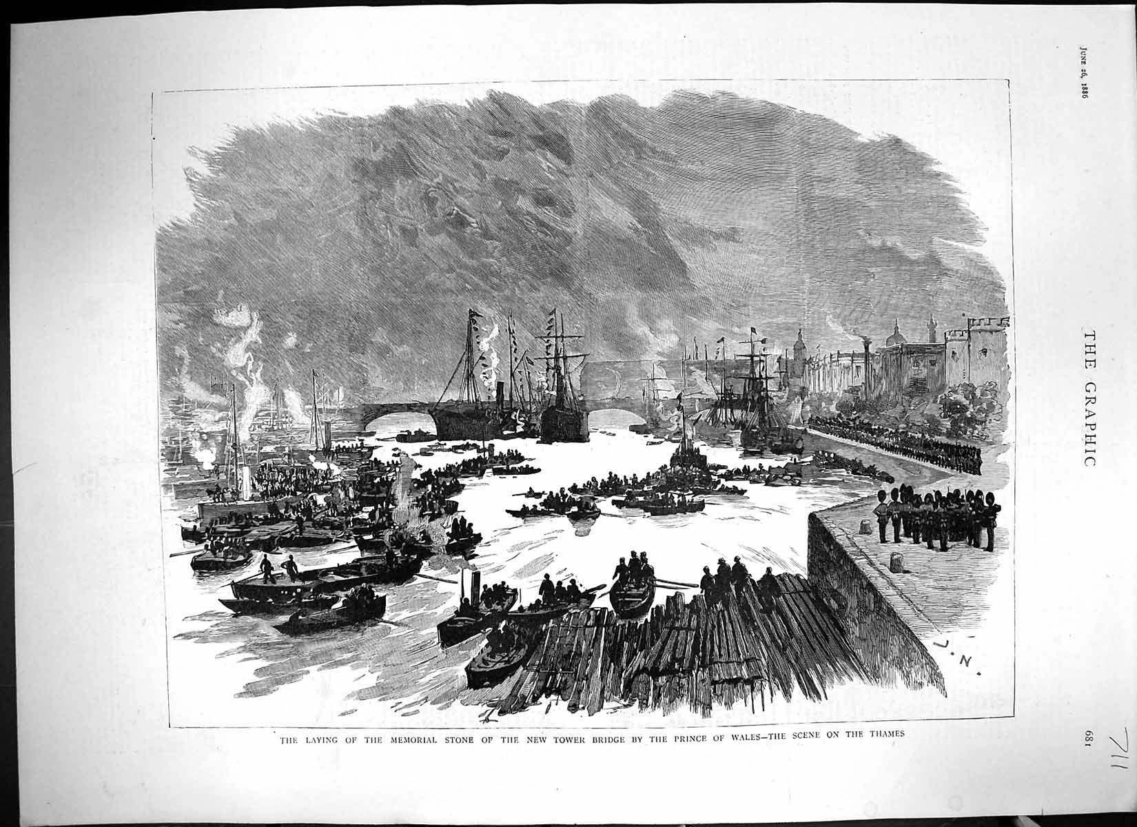 Old 1886 Laying Memorial Stone Tower Bridge Prince Wales River Thames Victorian