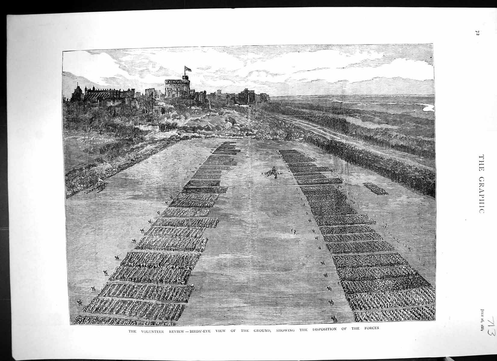 Old Print 1881 Volunteer Review Bird'S-Eye View Siers Windsor Castle Lon 19th