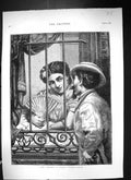 Antique Print 1873 Cuban Street Scene Lovers Romance Lady Man House Window 19th