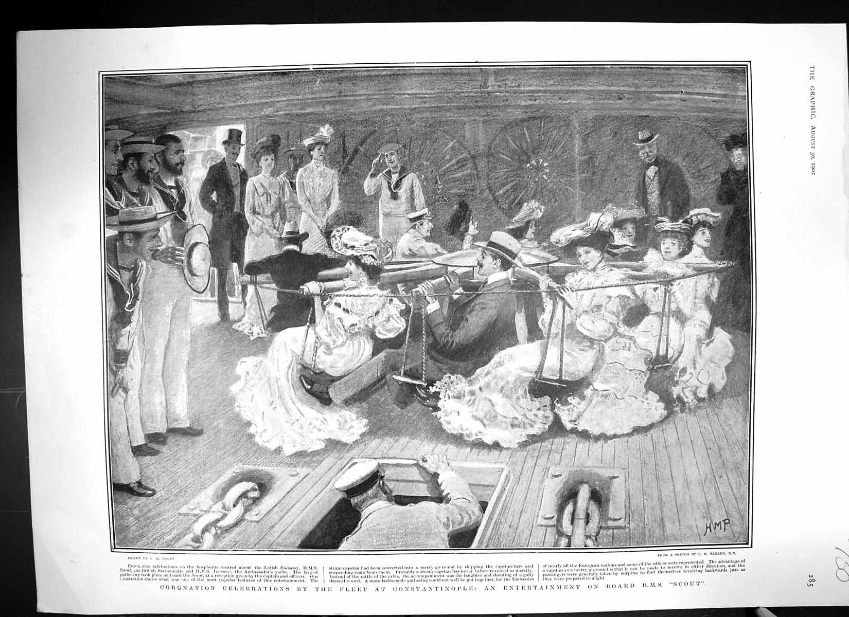 Old 1902 Coronation Celebrations Ship Constantinople Entertainment Sc 20th