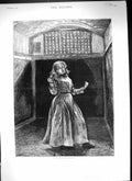 Original Old Antique Print 1889 Young Girl Padded Room Refractory Victorian