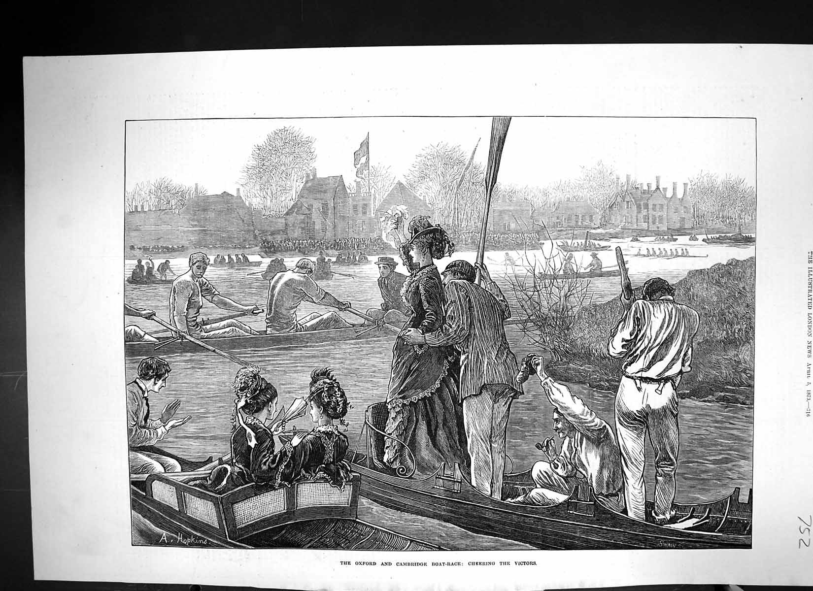 Old 1873 Oxford Cambridge Boat Race University River Thames London Sp Victorian