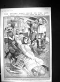 Old Print 1910 Alps Mountains Sledging Tailing Party Engelberg Toboggans 20th