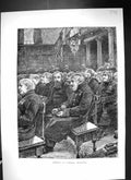 Original Old Antique Print 1871 Sunday Service Scene Chelsea Hospital Siers