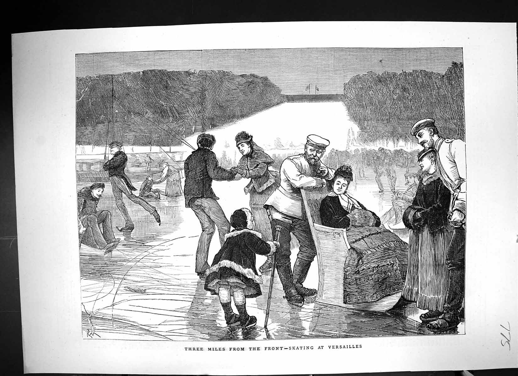 Old 1871 Ice Skating Children Men Sailors Frozen Lake Versailles Fran Victorian