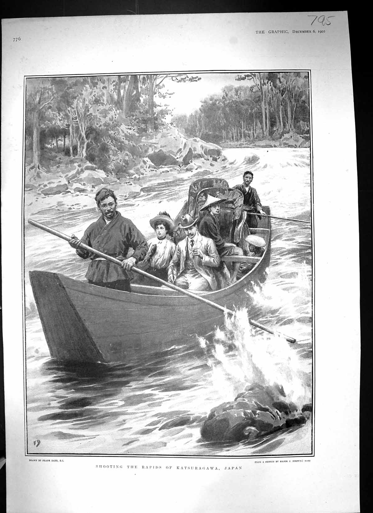 Old 1902 Shooting Rapids Katsuragawa Japan River Boat Tourists Major 20th