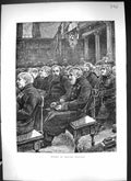 Antique Old Print 1871 Sunday Service Chelsea Hospital Siers Church Scene Fi
