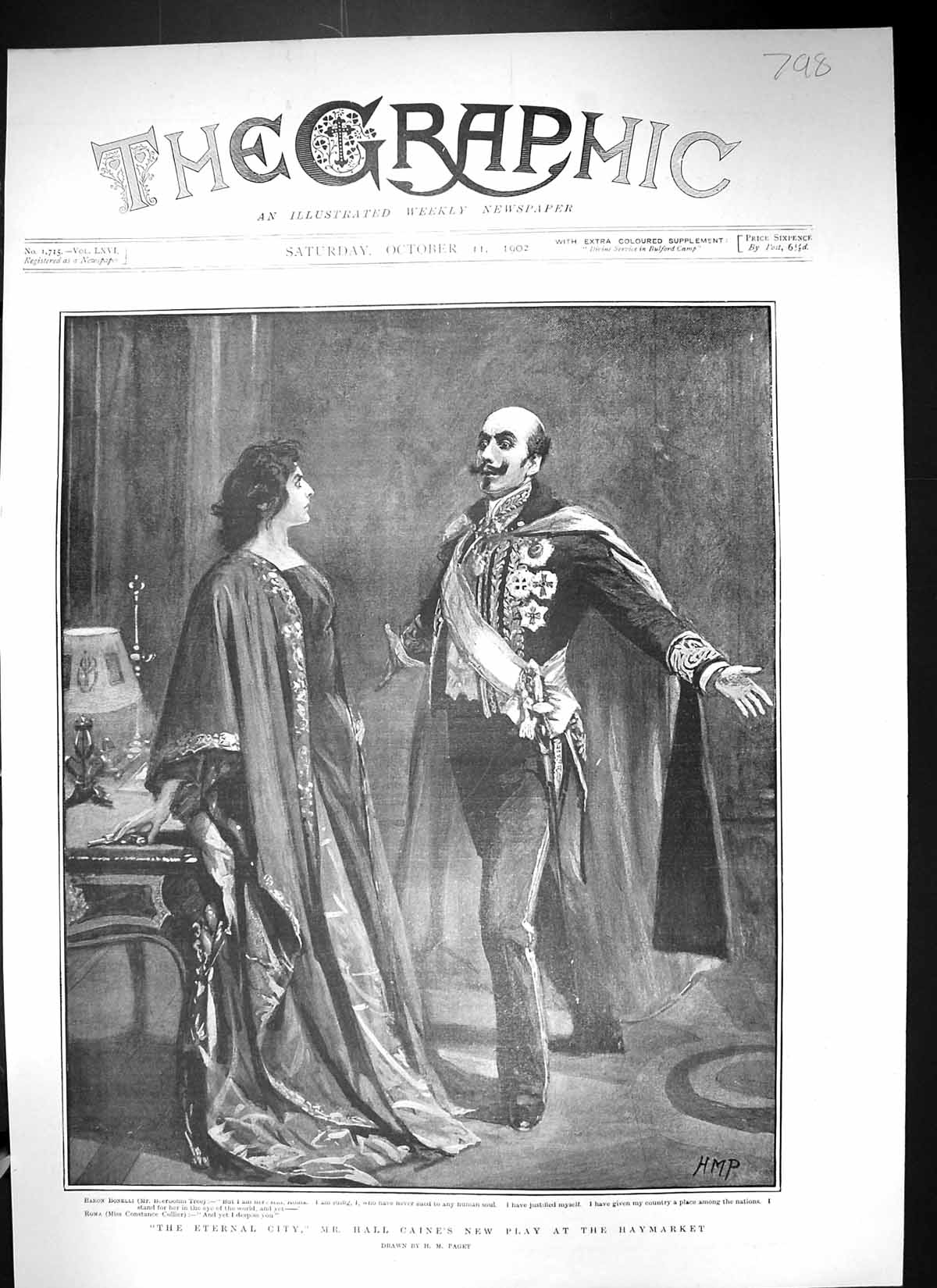 Old 1902 Eternal City Hall Caine Haymarket Theatre Bonelli Beerbohm T 20th
