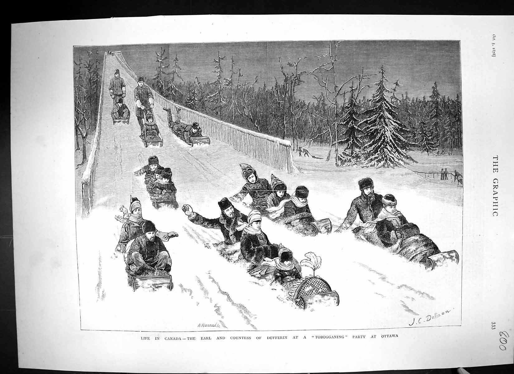 Old 1878 Life Canada Earl Countess Dufferin Tobogganing Party Snow Ot Victorian