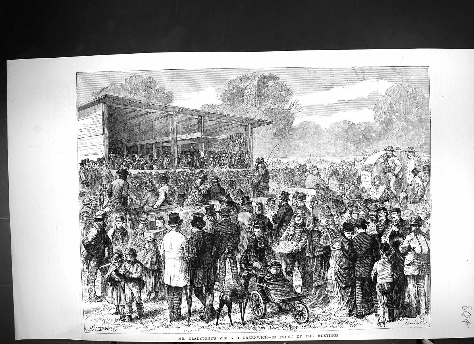 Antique Print 1871 Mr Gladstone Visit Greenwich Hustings Government Speech 19th