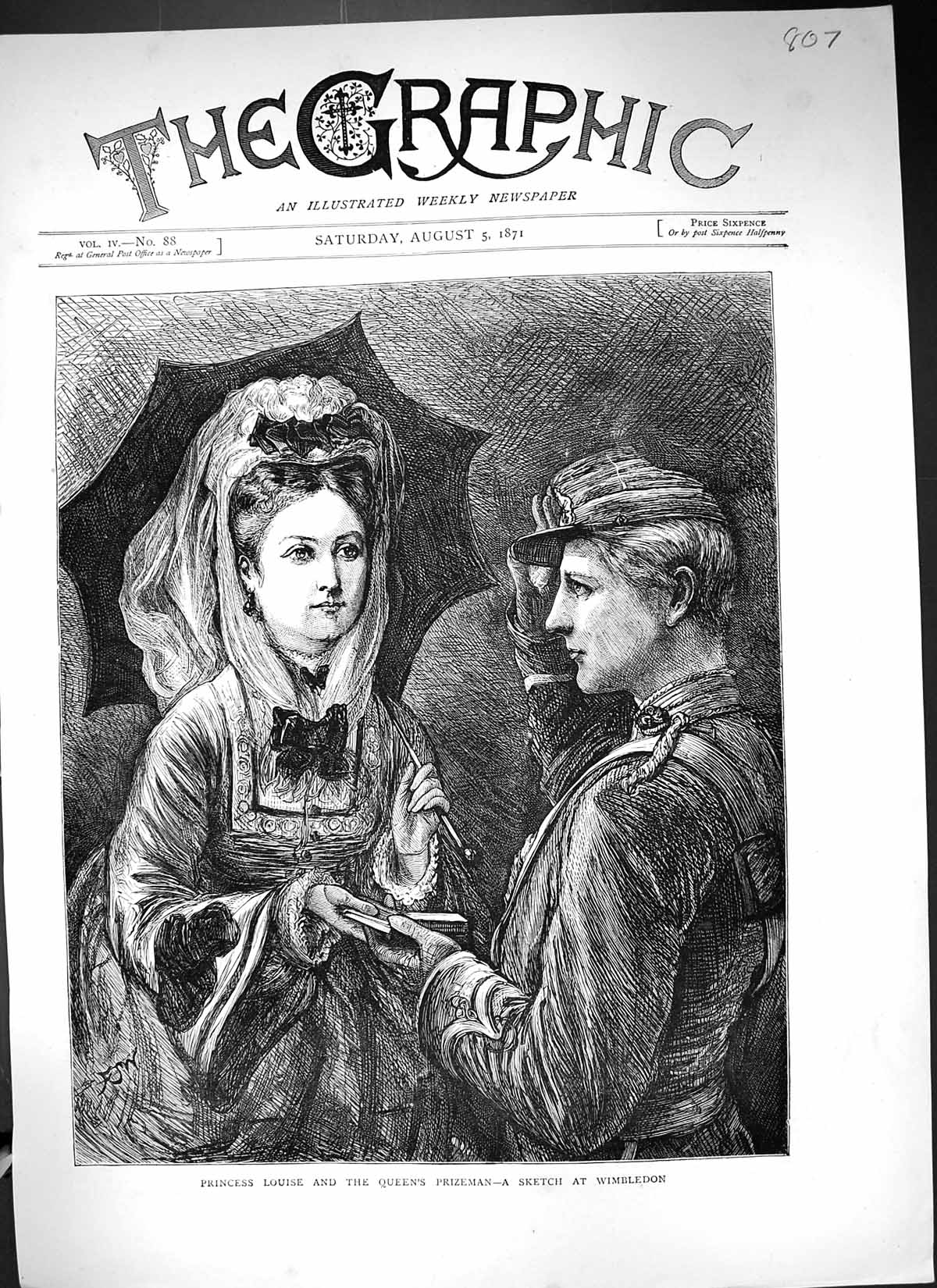 Antique Print 1871 Princess Louise Queen Prizeman Wimbledon Rifle Shooting 19th
