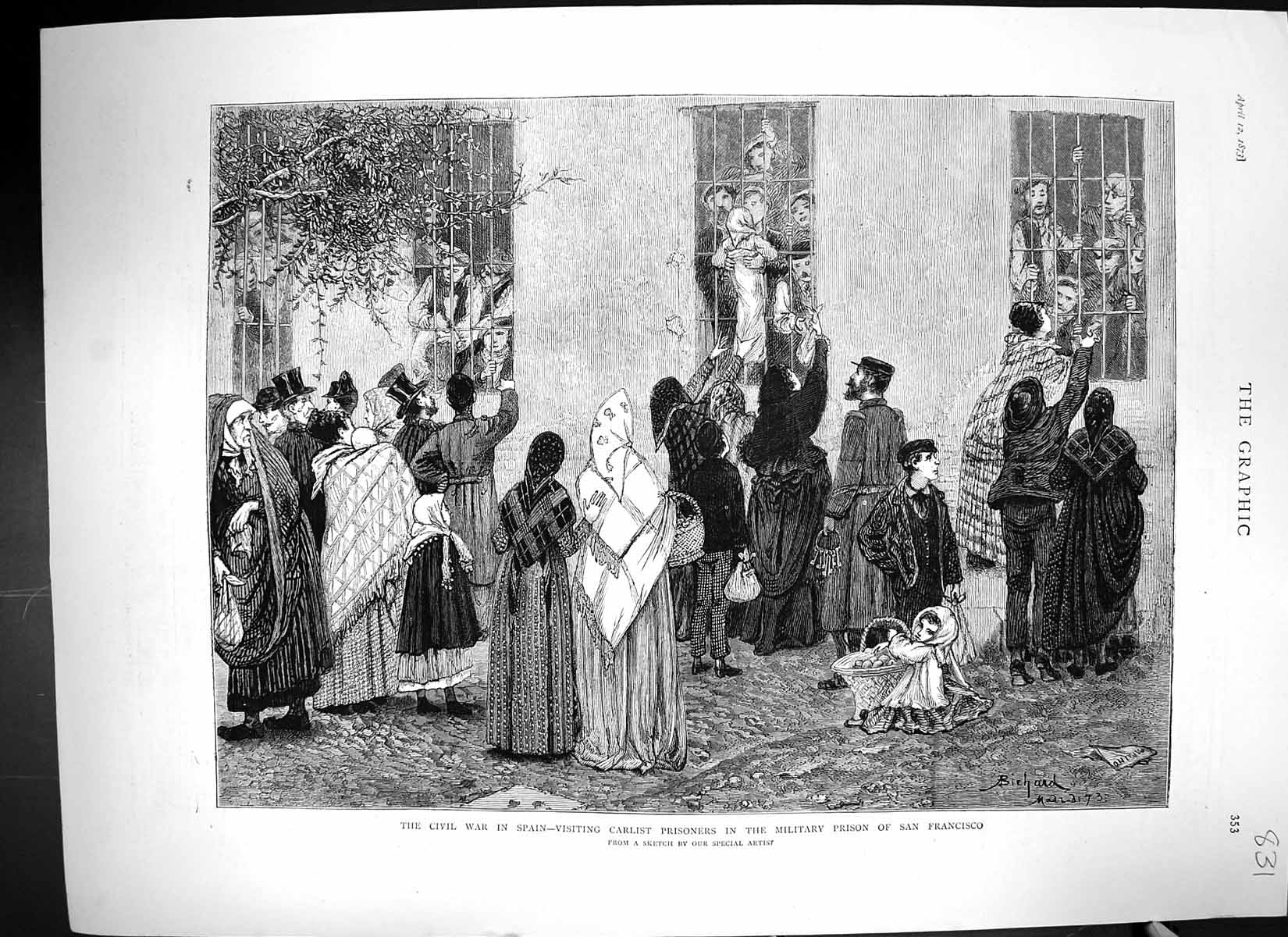 Old 1873 Civil War Spain Visiting Carlist Prisoners Military Prison S Victorian