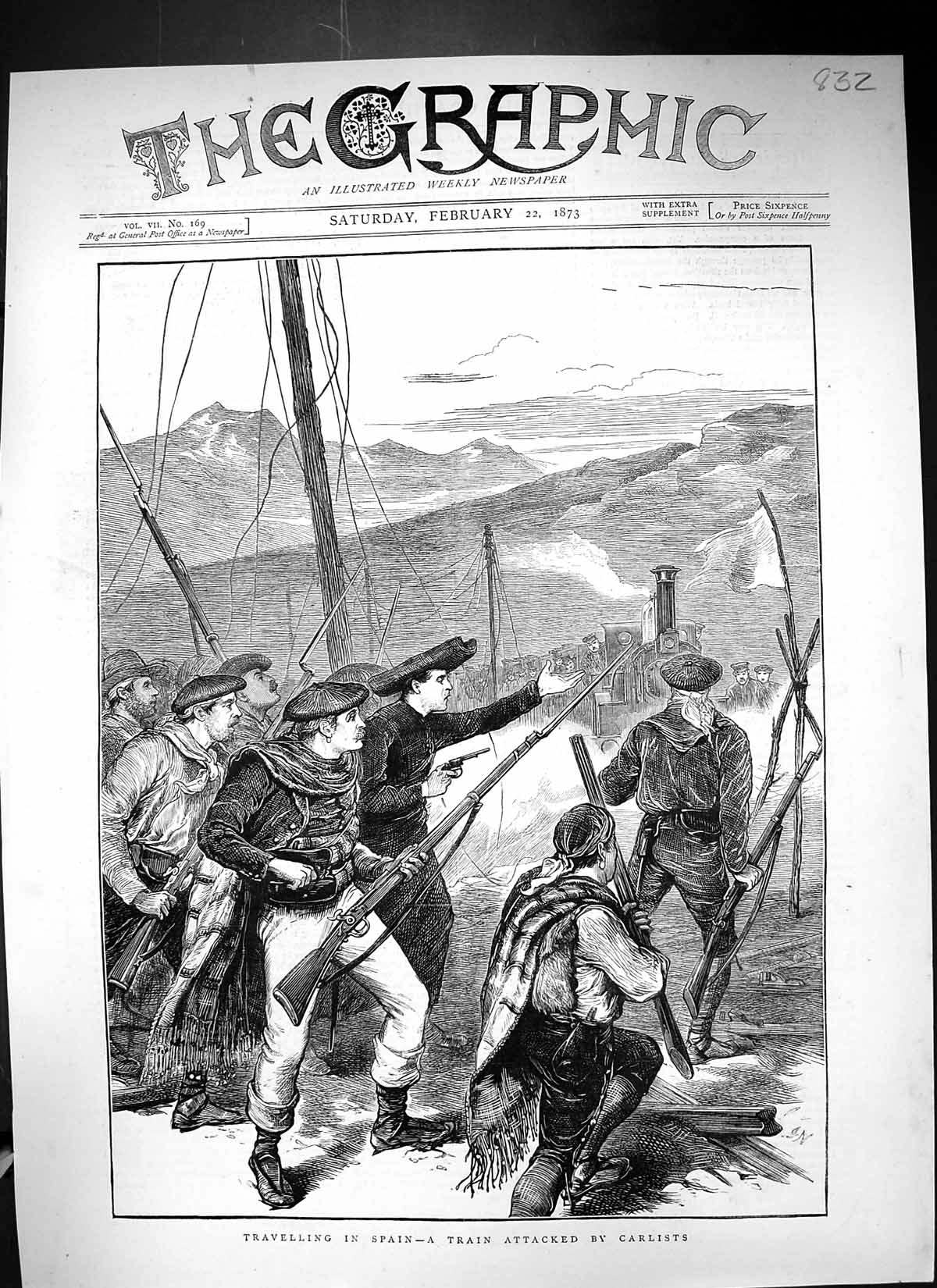 Old 1873 Travelling Spain Railway Train Attacked Carlists Weapons Mou Victorian