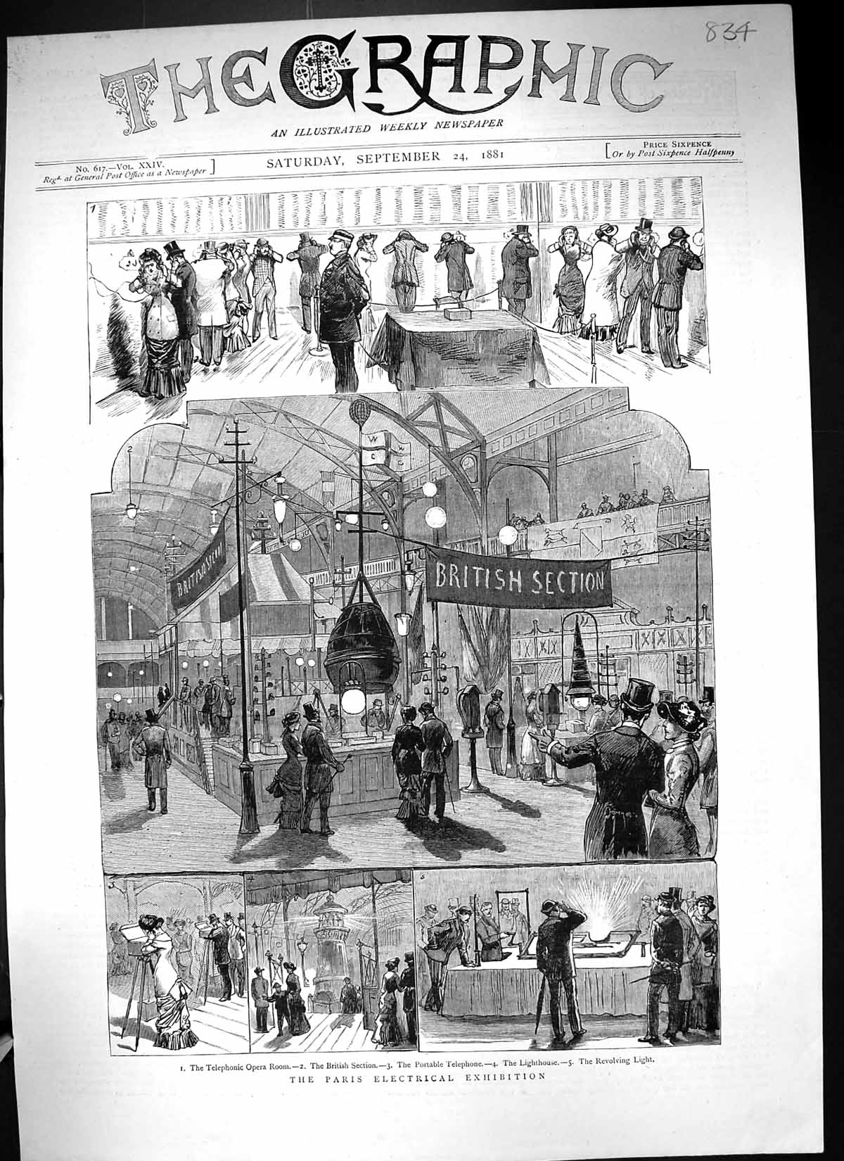 Old 1881 Paris Electrical Exhibition Telephonic Opera Room Telephone Victorian