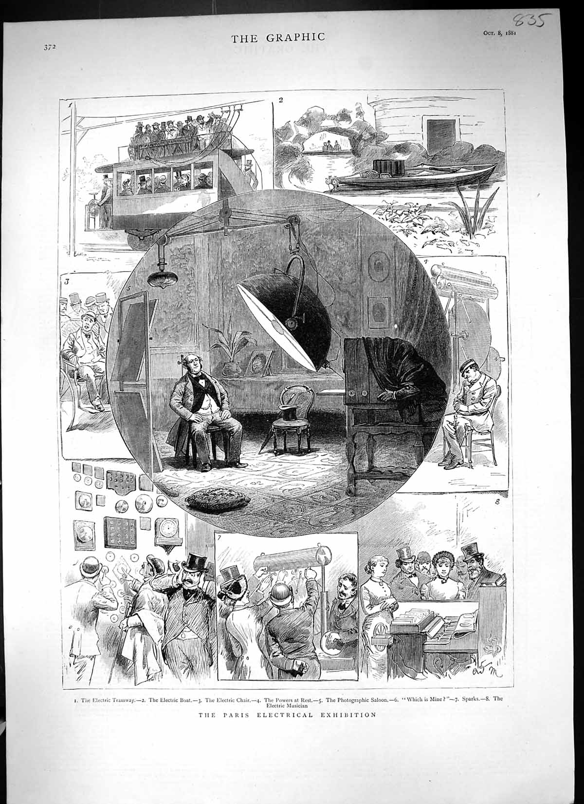 Old 1881 Paris Electrical Exhibition Tramway Electric Boat Photograph Victorian