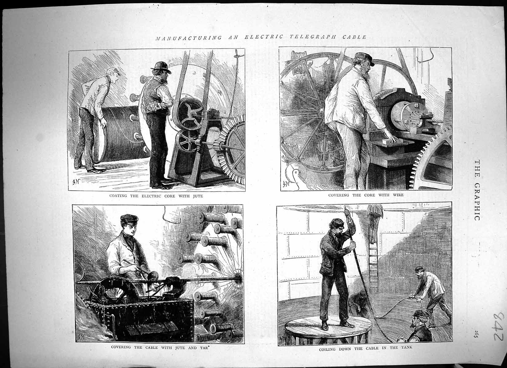 Old 1873 Manufacturing Electric Telegraph Cable Electric Core Jute Ta Victorian