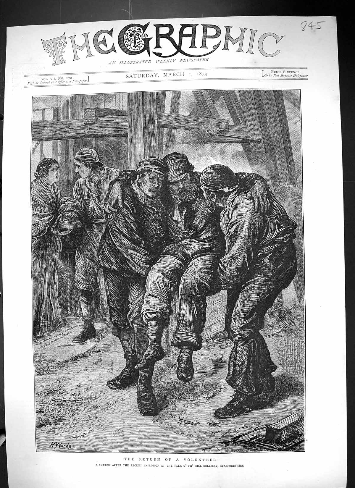 Old 1873 Injured Volunteer Explosion Talk O' Th' Hill Colliery Staffo Victorian