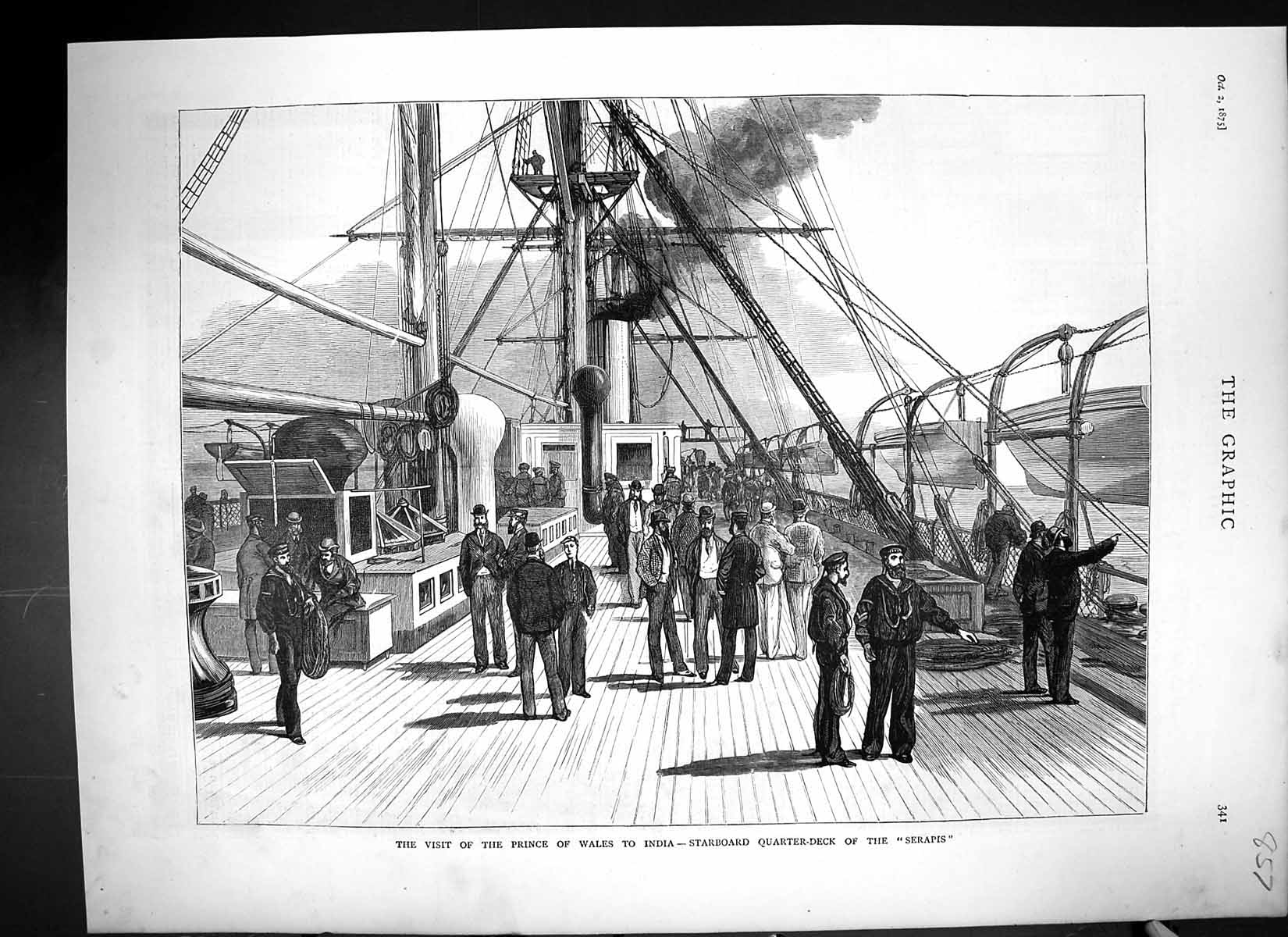 Old 1875 Prince Wales India Starboard Quarter-Deck Serapis Ship Navy Victorian