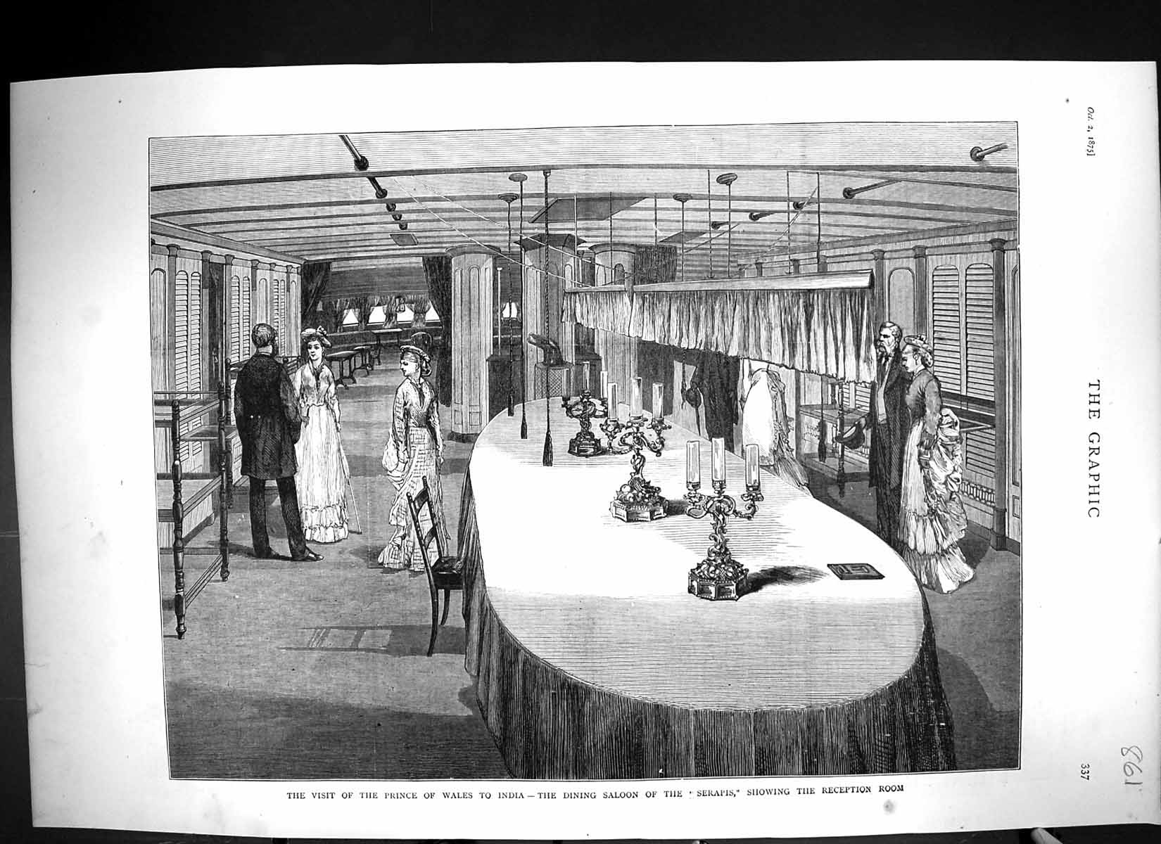 Old 1875 Prince Wales India Dining Saloon Serapis Ship Reception Room Victorian